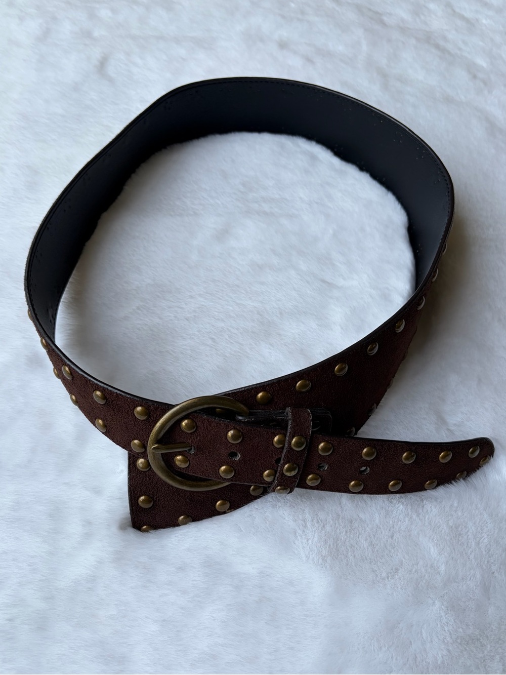 Y2K Brown Studded Double Ring Buckle Boho Western Grunge Wide Belt